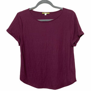 Gianni Bini Womens Cuffed Short Sleeve Top Rayon Blend Size Small Maroon Purple